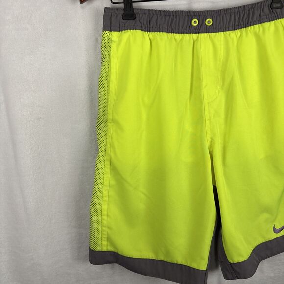 Nike Swim Trunks Volt Green Gray Mens Size Medium Inseam 10” - Picture 2 of 5